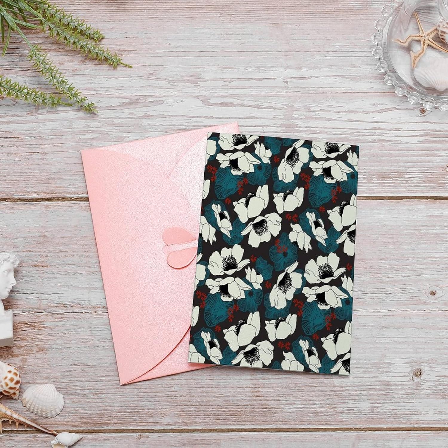 White Blue Flowers Greeting Cards with Envelopes Cute Blank Note Cards Thank You Cards Pink-Style