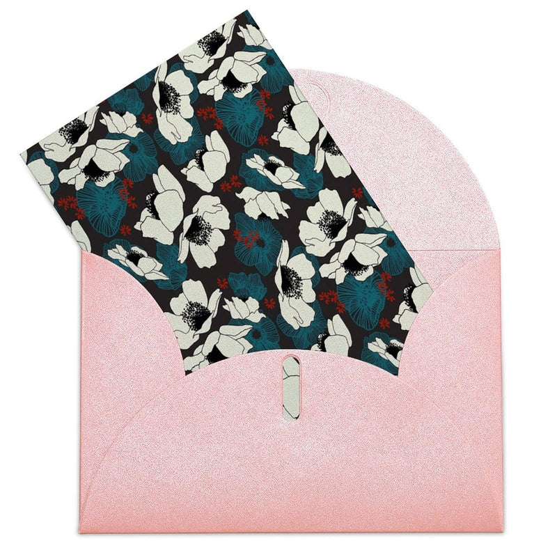 White Blue Flowers Greeting Cards with Envelopes Cute Blank Note Cards Thank You Cards Pink-Style