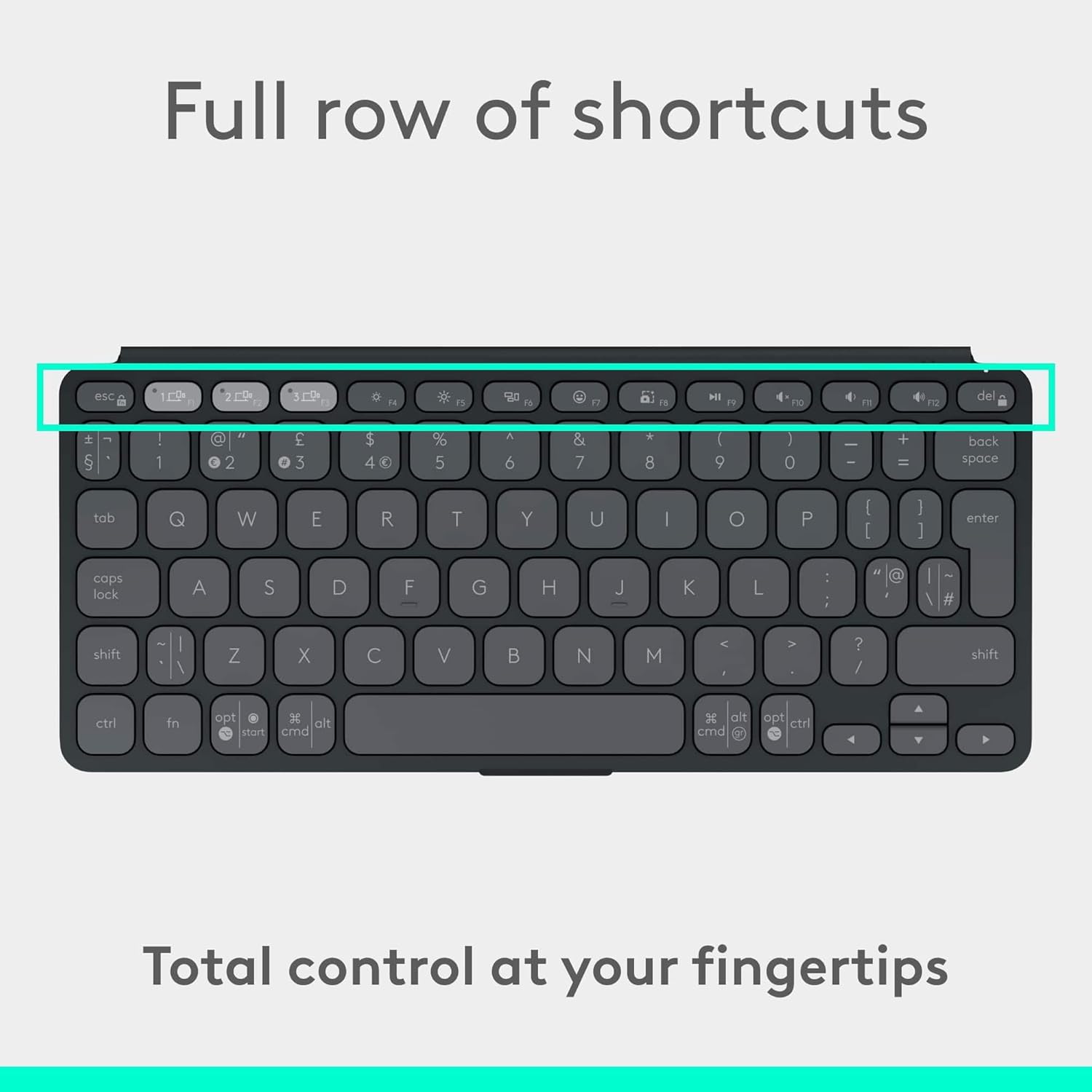 Logitech Keys-To-Go 2 Portable Bluetooth Keyboard for Tablet With Built-in Cover, Slim and Compact Wireless Keyboard for Windows, Android, Linux, iPad, iPhone, Mac, Apple TV, QWERTY UK - Graphite