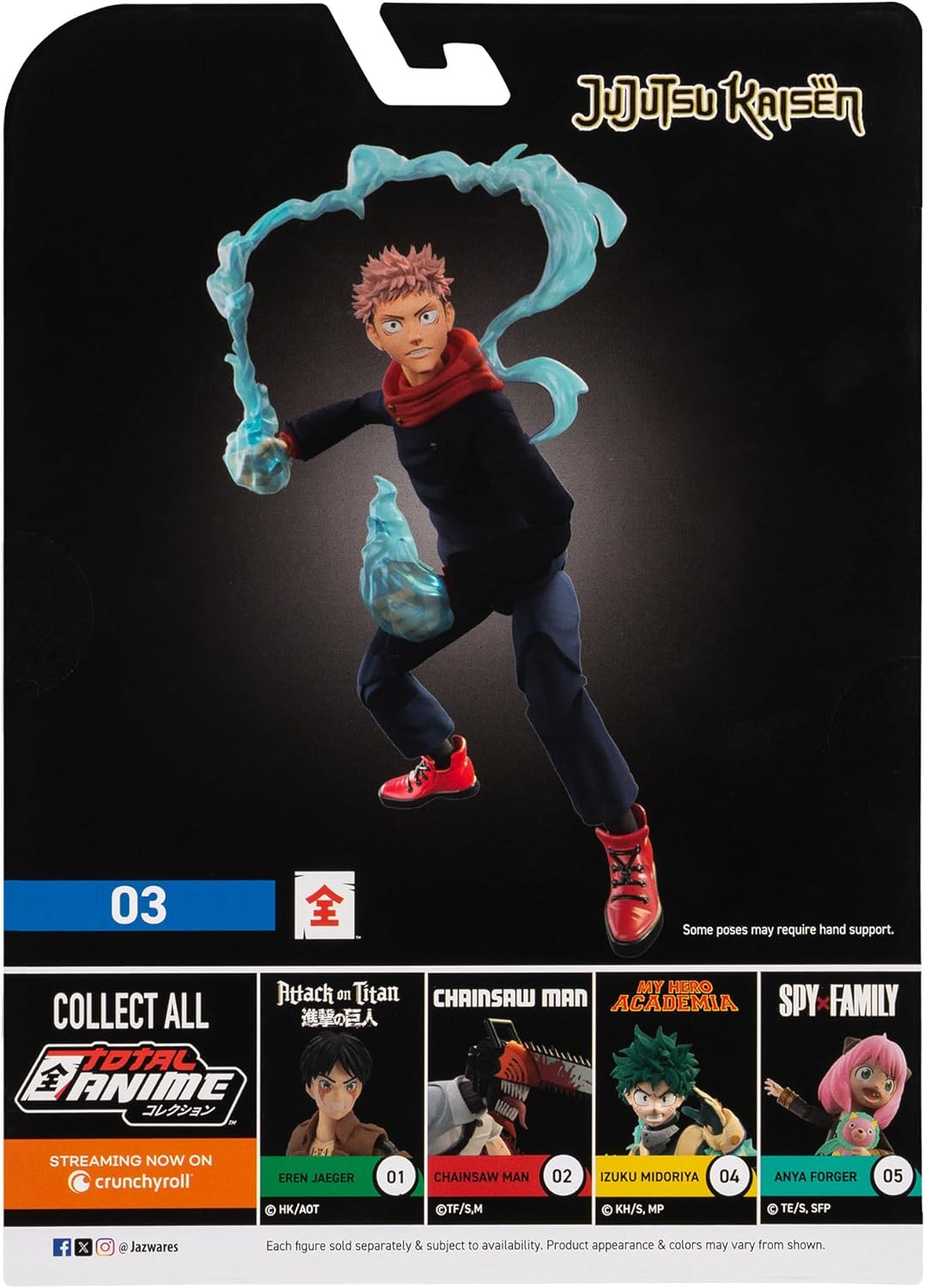 Total Anime Jujutsu Kaisen Yuji Itadori - 6.5-Inch Figure with Swappable Faceplates, Alternate Hands, and Energy Effects