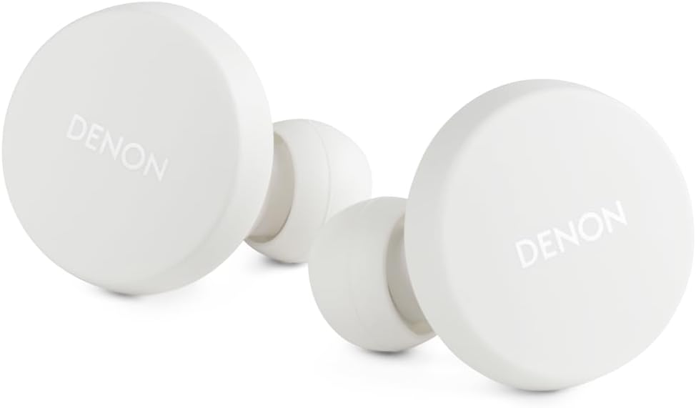 Denon PerL True Wireless Earbuds, Personalised Sound Profile, Noise Cancelling Earbuds, Water Resistant Earphones, with Built in Microphones and Long Battery Life - White