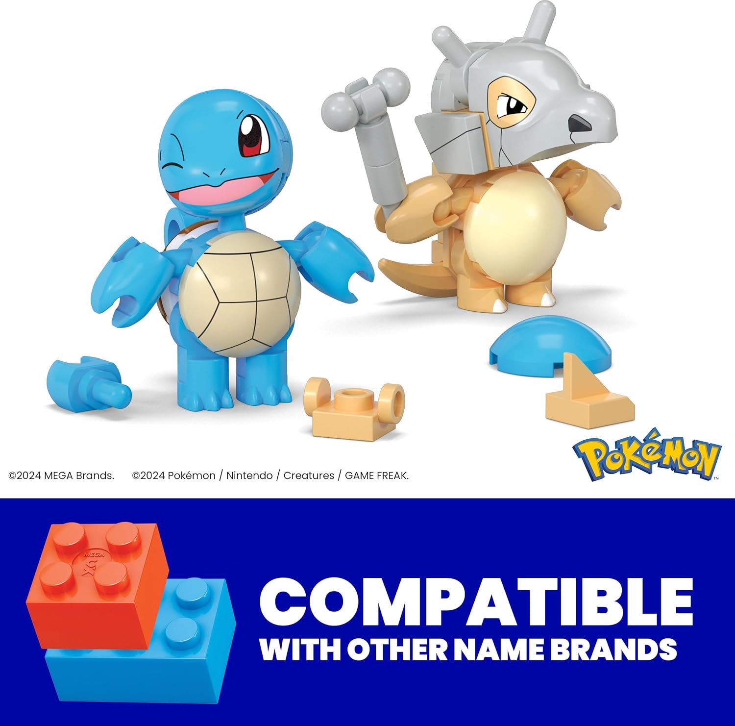 MEGA Pokémon Building Toys Set Squirtle & Cubone with 45 Pieces, 2 Poseable Characters and Poké Ball, 2 Inches Tall, for Kids, HXP15