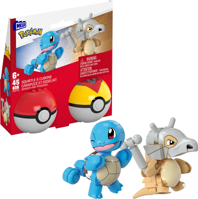 MEGA Pokémon Building Toys Set Squirtle & Cubone with 45 Pieces, 2 Poseable Characters and Poké Ball, 2 Inches Tall, for Kids, HXP15