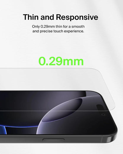 Belkin ScreenForce UltraGlass 2 iPhone 16 Pro Max Screen Protector, scratch-resistant, 9H hardness tested glass, slim design, with bubble-free application, full screen coverage for iPhone 16 Pro Max