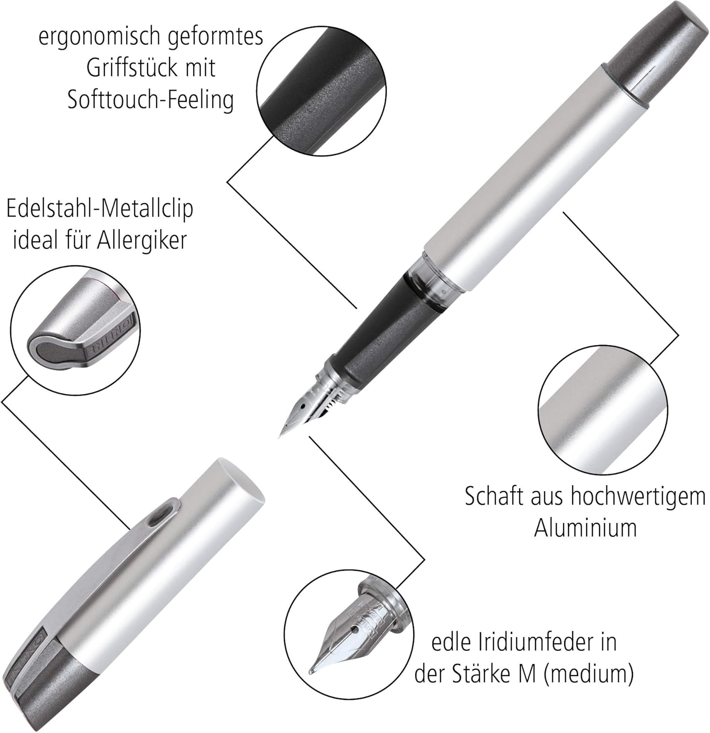 Online Ergonomic fountain pen for school/college - Campus Rosegold - solid medium nib, soft grip part, for standard ink cartridges, refillable, for beginners/pupils/students/adults