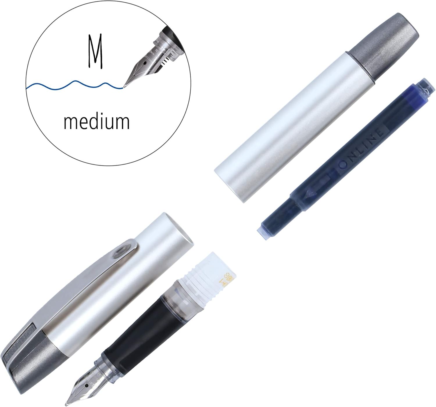 Online Ergonomic fountain pen for school/college - Campus Rosegold - solid medium nib, soft grip part, for standard ink cartridges, refillable, for beginners/pupils/students/adults
