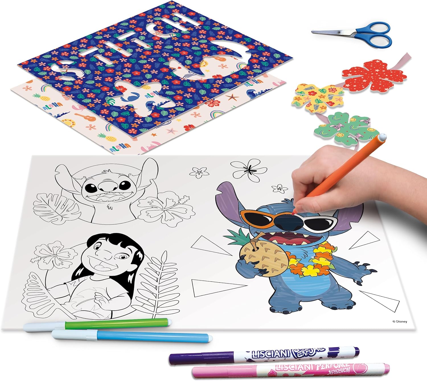 Lisciani - DISNEY STITCH - Projectietekenschool Voor Kinderen Vanaf 5 Jaar - Leer Tekenen met Stitch op een A4 Verlichte Tafel - Inclusief Stencils, Stickers, Geurmarkers en Meer