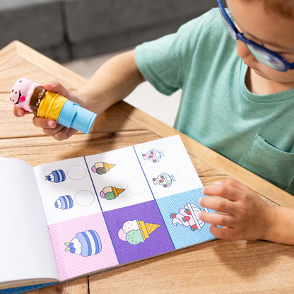 Melissa & Doug Sticker Wow! 24-seitiger Aktivitätenblock und Aufkleberstempel, 300 Aufkleber, Aktivität-Bastelspielzeug Sammlerfigur – Eiscreme