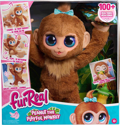 Just Play furReal Peanut the Playful Monkey Interactive Toy, Realistic Plush with over 100 Reactions, Large 15-inch Stuffed Animal, Kids Toys for Ages 4 Up Peanut the Monkey