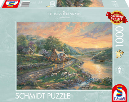 Schmidt Spiele Puzzle de 1000 Piezas (59774) Amanecer en el Valle Esmeralda, Thomas Kinkade, Multicolor, Talla única (CSG59774