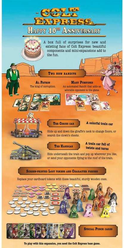 Ludonaute | Colt Express: Happy 10th Anniversary Expansion | Board Game | Ages 10+ | 2-7 Players | 45+ Minutes Playing Time