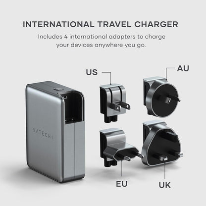SATECHI GaN Travel Charger, 145W GaN USB C Charger with 4 Ports, 2X USB-C PD 3.1 and 2X USB-C PD 3.0, Fast Charging Travel Station for Apple, Windows, Chrome, and most USB-C devices (UK Plug)