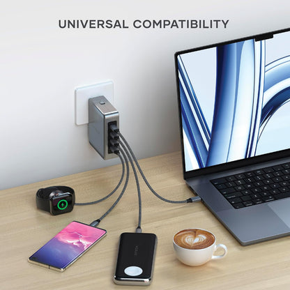 SATECHI GaN Travel Charger, 145W GaN USB C Charger with 4 Ports, 2X USB-C PD 3.1 and 2X USB-C PD 3.0, Fast Charging Travel Station for Apple, Windows, Chrome, and most USB-C devices (UK Plug)