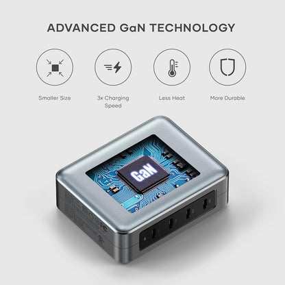 SATECHI GaN Travel Charger, 145W GaN USB C Charger with 4 Ports, 2X USB-C PD 3.1 and 2X USB-C PD 3.0, Fast Charging Travel Station for Apple, Windows, Chrome, and most USB-C devices (UK Plug)