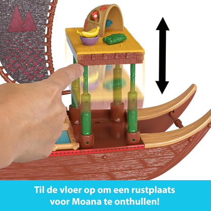 Mattel Disney Vaiana 2 Spielzeuge, Vaianas Abenteuerkanu-Spielset mit schwimmendem Kanu, kleiner Vaiana-Puppe, 1 Charakterfreund, 6 Spielbereichen und 10 Zubehörteilen, JBT78