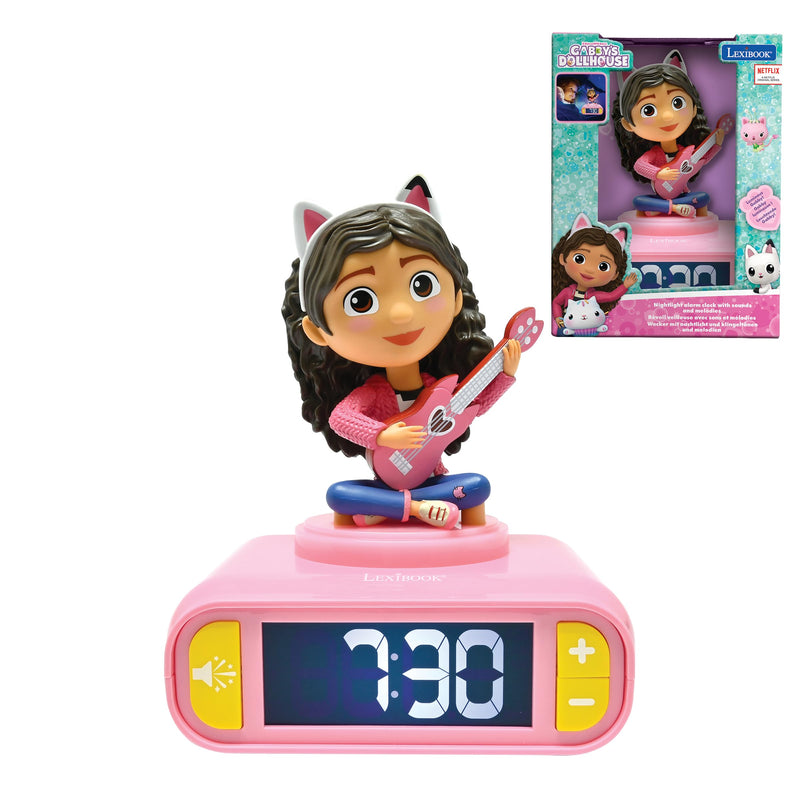 LEXIBOOK, Gabby’s Dollhouse, Gabby Nightlight Alarm Clock, Sounds and Melodies, Backlit LCD Screen, Illuminated, Snooze, Pink, RL800GDH