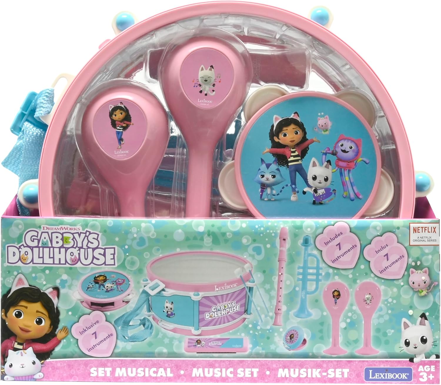 Lexibook, Casa de Muñecas de Gabby, Set de 7 Instrumentos (Tambor, Maracas, Castañuela, Armónica, Flauta, Trompeta, Pandereta), Juguete Musical, Práctico para Llevar, Talla única (K360GDH