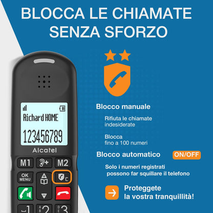 ALCATEL XL685 Duo - Telefono fisso cordless DECT Senior Formato XL - Display grafico ad alta leggibilità - Tasti grandi - Audio Boost - Vivavoce - Blocco chiamate - 2 portatili - Nero