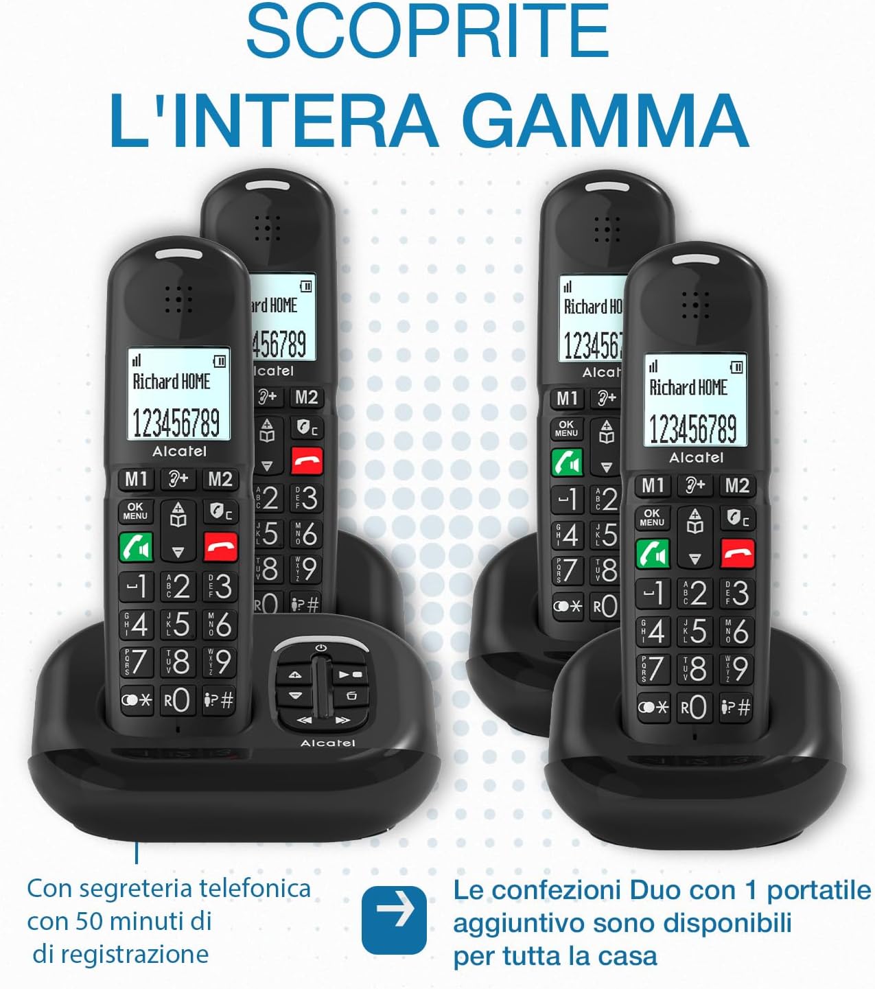 ALCATEL XL685 Duo - Telefono fisso cordless DECT Senior Formato XL - Display grafico ad alta leggibilità - Tasti grandi - Audio Boost - Vivavoce - Blocco chiamate - 2 portatili - Nero