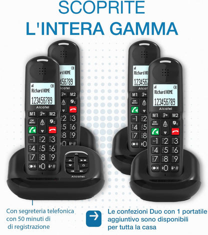 ALCATEL XL685 Duo - Telefono fisso cordless DECT Senior Formato XL - Display grafico ad alta leggibilità - Tasti grandi - Audio Boost - Vivavoce - Blocco chiamate - 2 portatili - Nero