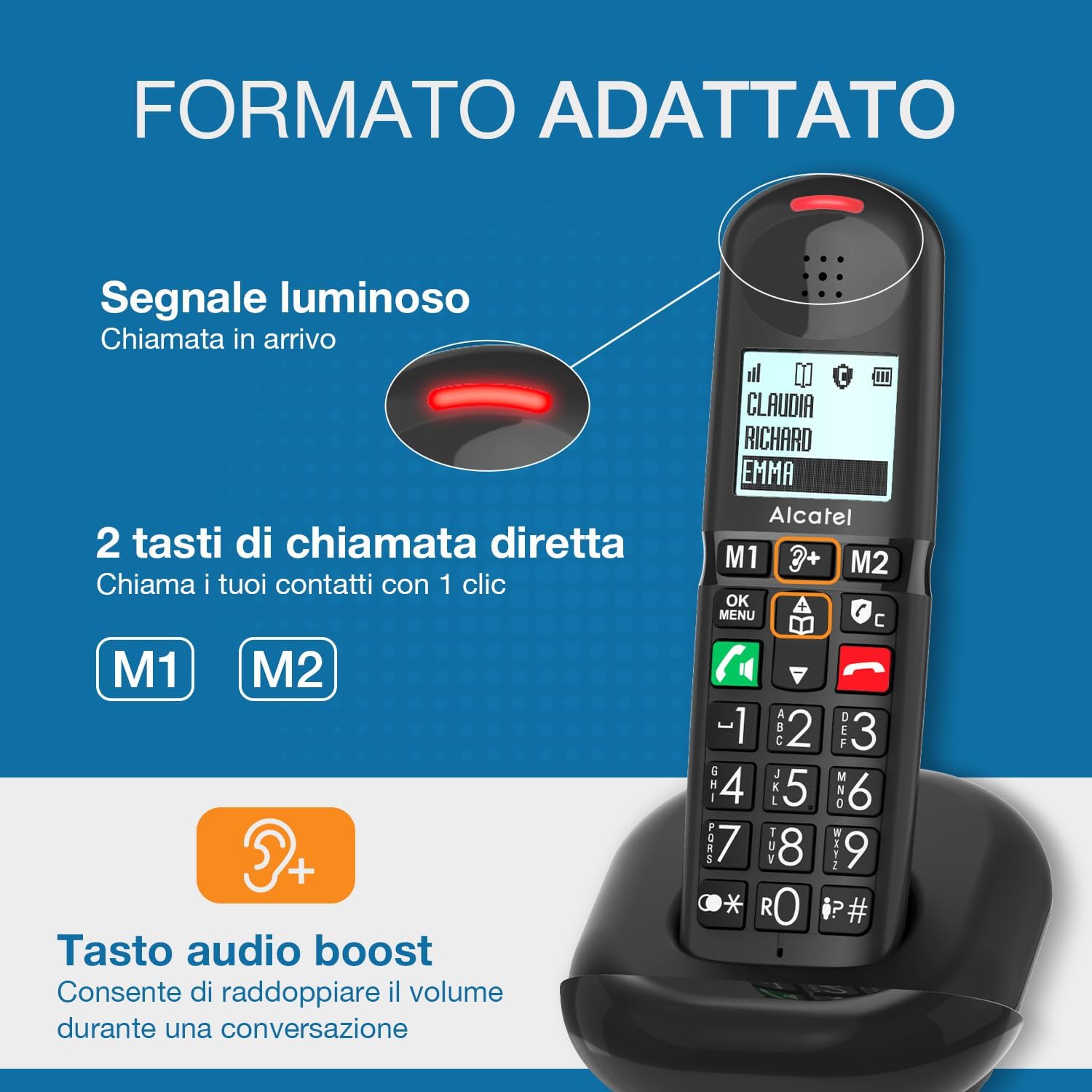 ALCATEL XL685 Duo - Telefono fisso cordless DECT Senior Formato XL - Display grafico ad alta leggibilità - Tasti grandi - Audio Boost - Vivavoce - Blocco chiamate - 2 portatili - Nero