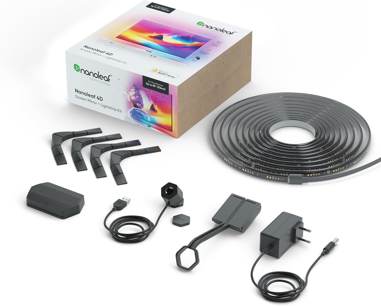 Nanoleaf 4D Screen Mirror Kit + Lightstrip Kit voor tv's en schermen tot 85 inch/215 cm - RGB LED-strip aangesloten + camera, draad en wifi, compatibel met Amazon Alexa Google Home Apple