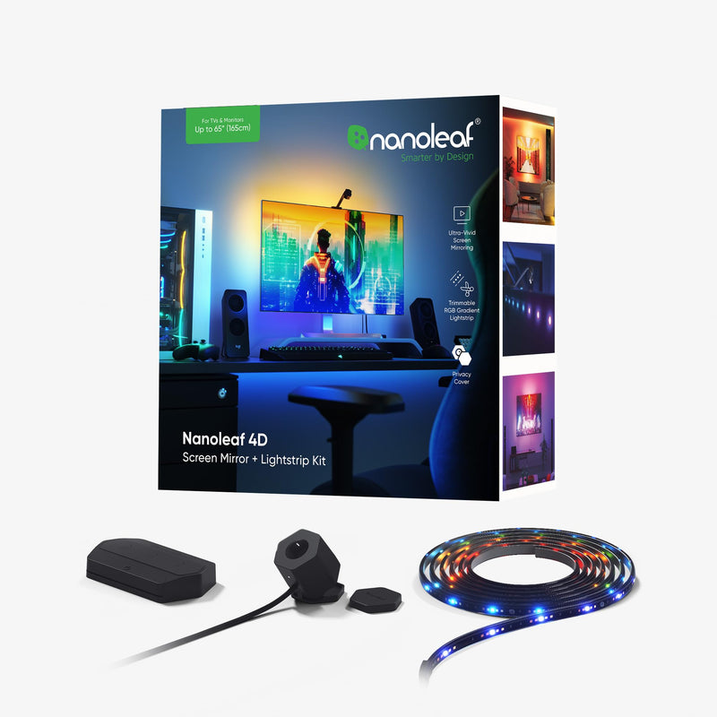 Nanoleaf NF082K02-40LS 4D Screen Mirror Kit + Lightstrip Kit voor tv's en schermen tot 65 inch/165 cm - RGB LED-strip aangesloten + camera draad en wifi compatibel met Amazon Alexa Google Home 4M