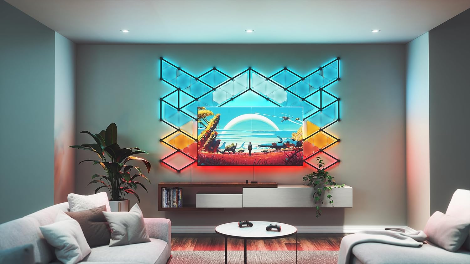 Nanoleaf NF082K02-40LS 4D Screen Mirror Kit + Lightstrip Kit voor tv's en schermen tot 65 inch/165 cm - RGB LED-strip aangesloten + camera draad en wifi compatibel met Amazon Alexa Google Home 4M