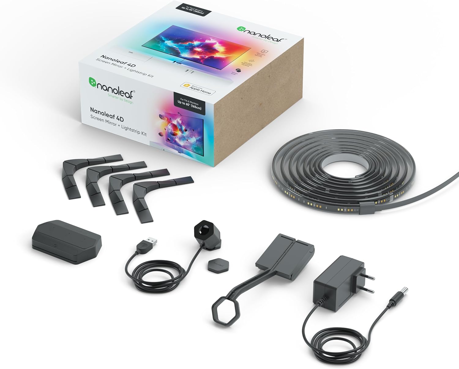 Nanoleaf NF082K02-40LS 4D Screen Mirror Kit + Lightstrip Kit voor tv's en schermen tot 65 inch/165 cm - RGB LED-strip aangesloten + camera draad en wifi compatibel met Amazon Alexa Google Home 4M
