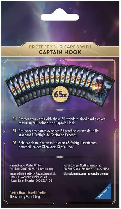 Ravensburger 11098176 Disney Lorcana TCG Trading Game for Adults and Kids Age 8 Years Up-65 Card Sleeves Captain Hook, Blue, Standard Size