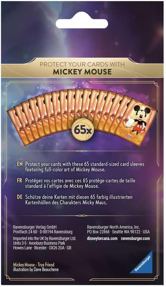 Ravensburger 11098178 Disney Lorcana TCG Trading Game for Adults and Kids Age 8 Years Up-65 Card Sleeves Mickey Mouse, Blue, Standard Size