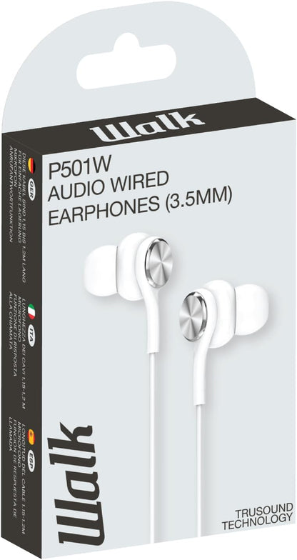 Walk Audio Wired Earphones - White (3.5mm) with mic