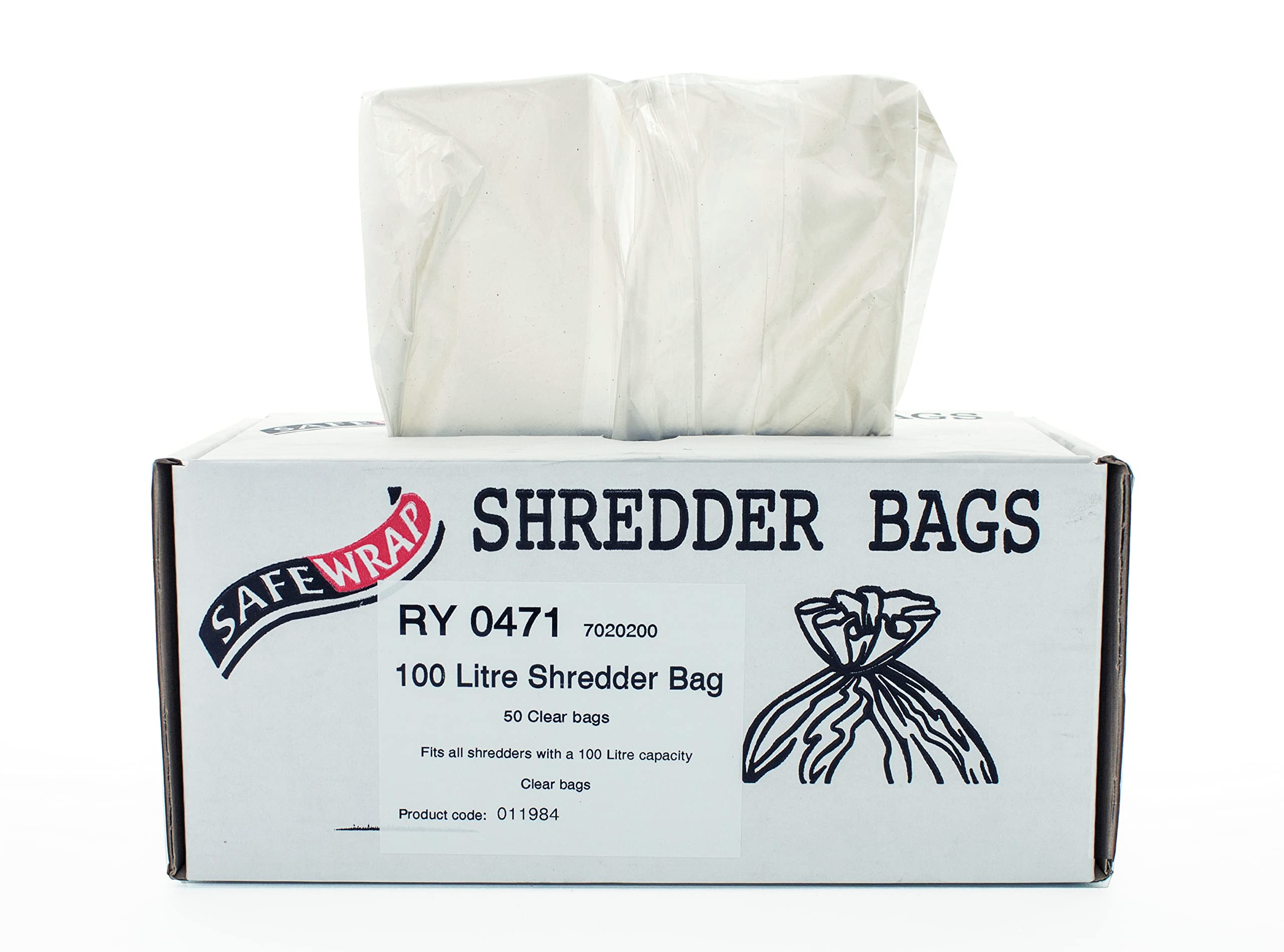 Safewrap Shredder Bags, 100L Capacity | Pack of 50 | Durable, High-Density Polythene | Handy Dispenser Box