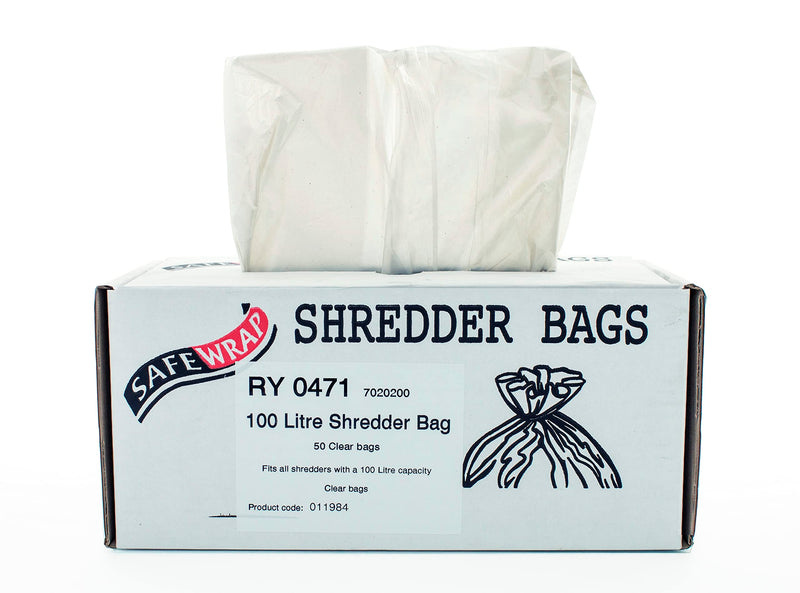 Safewrap Shredder Bags, 100L Capacity | Pack of 50 | Durable, High-Density Polythene | Handy Dispenser Box