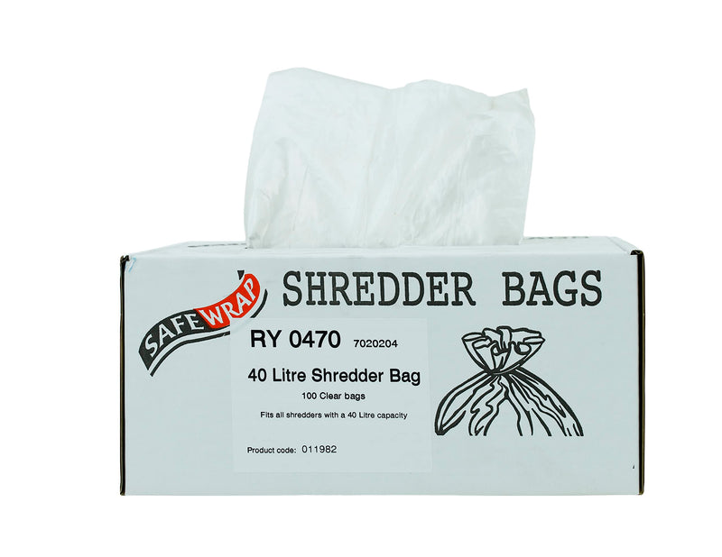Safewrap Shredder Bags, 40L Capacity | Pack of 100 | Durable, High-Density Polythene | Handy Dispenser Box
