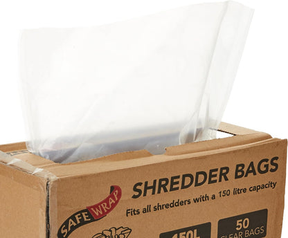 Safewrap Shredder Bags, 150L Capacity | Pack of 50 | Durable, High-Density Polythene | Handy Dispenser Box
