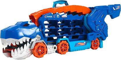 Hot Wheels City “Let's Race - ¡a Correr!” Netflix - Camión T-Rex definitivo Dinosaurio Transporte y Pista para Coches de Juguete, Incluye 2 vehículos, +4 años (Mattel HNG50)