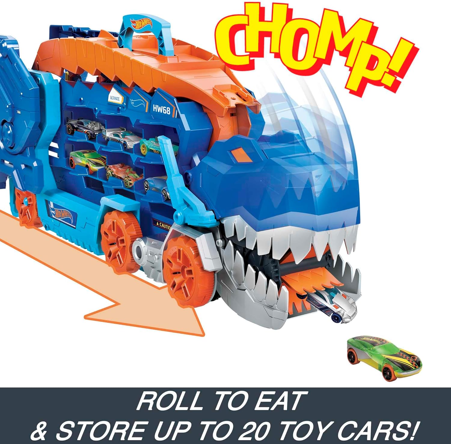 Hot Wheels City “Let's Race - ¡a Correr!” Netflix - Camión T-Rex definitivo Dinosaurio Transporte y Pista para Coches de Juguete, Incluye 2 vehículos, +4 años (Mattel HNG50)