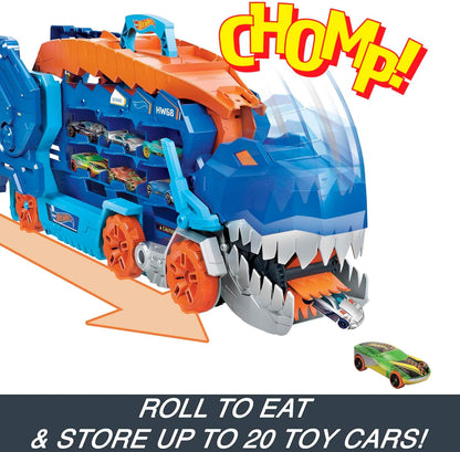 Hot Wheels City “Let's Race - ¡a Correr!” Netflix - Camión T-Rex definitivo Dinosaurio Transporte y Pista para Coches de Juguete, Incluye 2 vehículos, +4 años (Mattel HNG50)