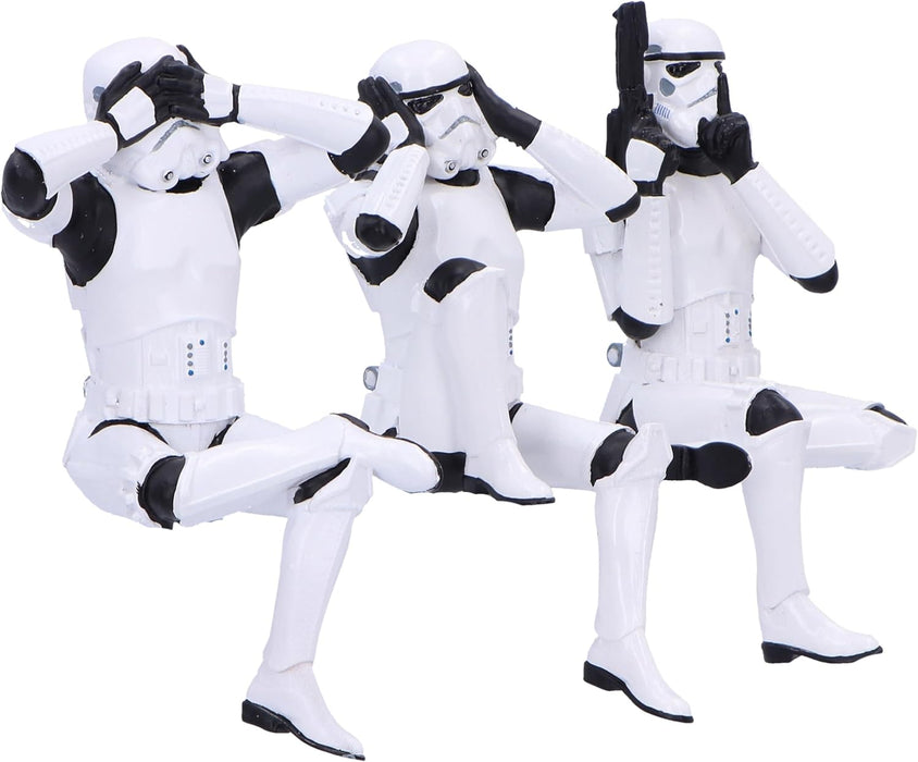 Nemesis Now Three Wise Sitting Stormtrooper Figurines 11cm, Resin, White, Official Original Stormtrooper, Three Wise Shelf Sitters, Sci-Fi Movie Collectible, Cast in The Finest Resin, Handbemalt