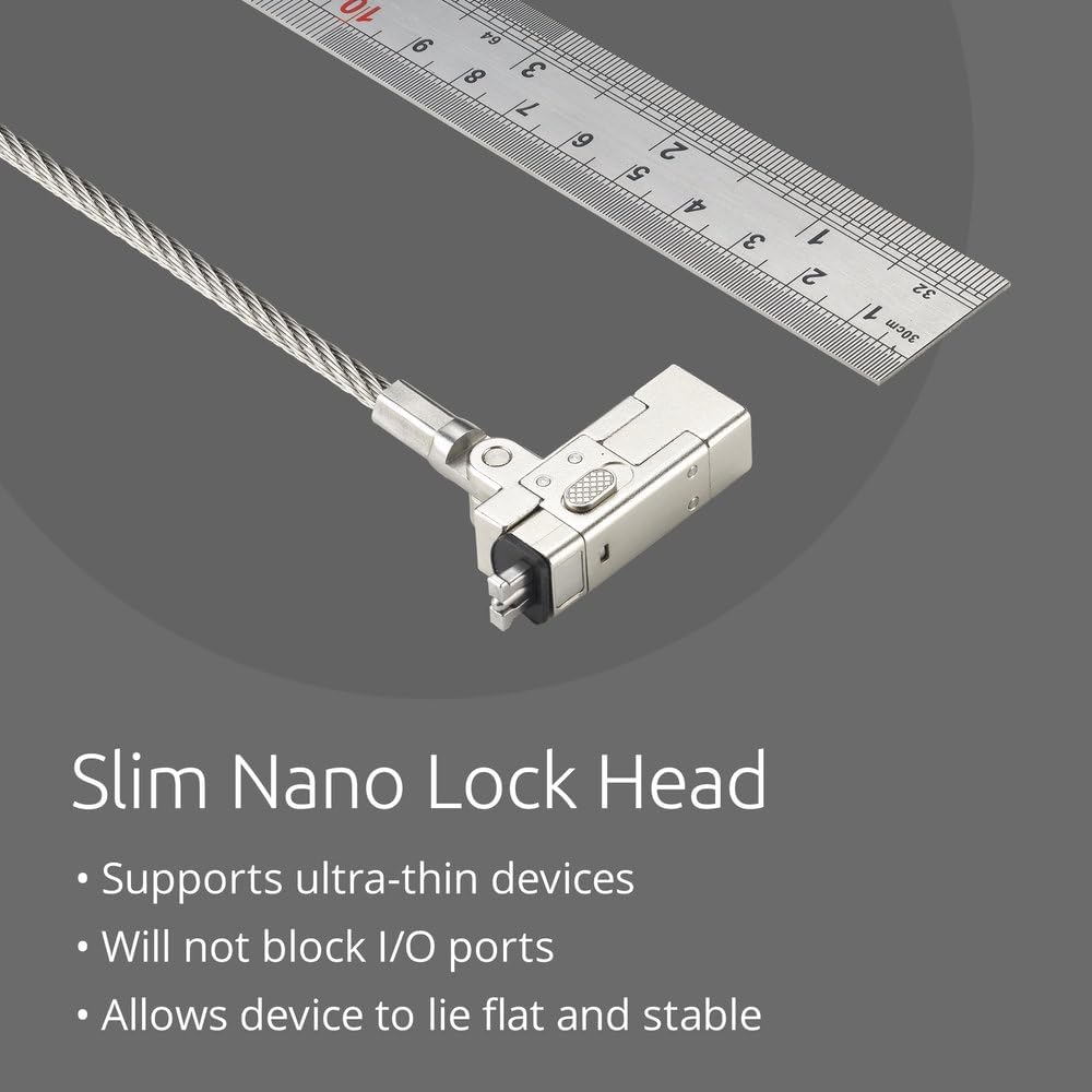 Kensington Slim NanoSaver 2.0 EQ Keyed Laptop Lock, Lockable Device Security Tether for Ultra-Thin Laptops, Lie Flat Thin Profile, Universal Fit, 1.8m (6') Strong Carbon Steel Cable (K60630WW