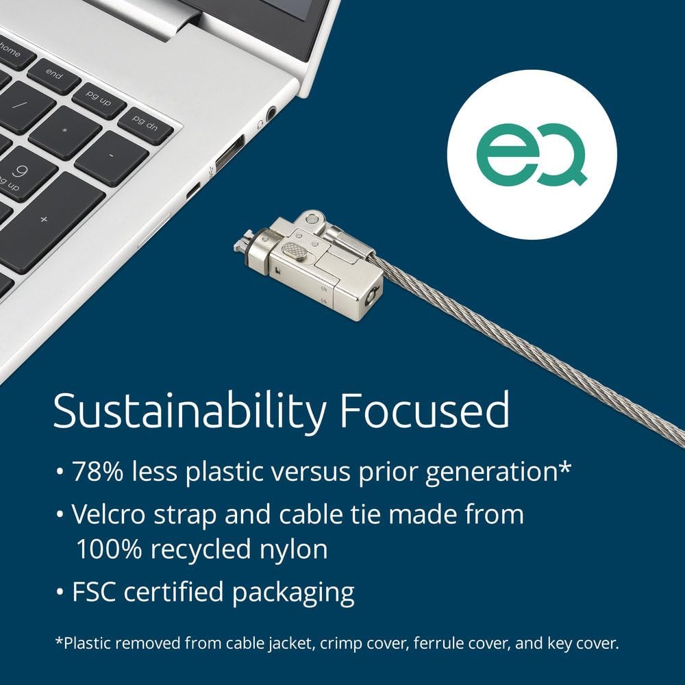 Kensington Slim NanoSaver 2.0 EQ Keyed Laptop Lock, Lockable Device Security Tether for Ultra-Thin Laptops, Lie Flat Thin Profile, Universal Fit, 1.8m (6') Strong Carbon Steel Cable (K60630WW
