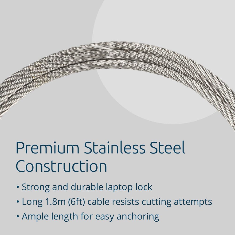 Kensington Slim NanoSaver 2.0 EQ Keyed Laptop Lock, Lockable Device Security Tether for Ultra-Thin Laptops, Lie Flat Thin Profile, Universal Fit, 1.8m (6') Strong Carbon Steel Cable (K60630WW