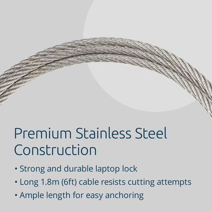 Kensington Slim NanoSaver 2.0 EQ Keyed Laptop Lock, Lockable Device Security Tether for Ultra-Thin Laptops, Lie Flat Thin Profile, Universal Fit, 1.8m (6') Strong Carbon Steel Cable (K60630WW
