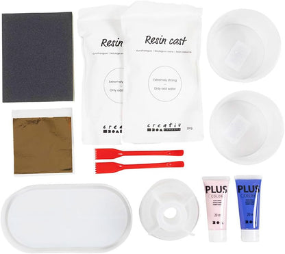 Starter Bastelset Resin Casting, blau, hellrosa, weiß, 3 Kerzenhalter und 2 Tabletts, 1 Packung