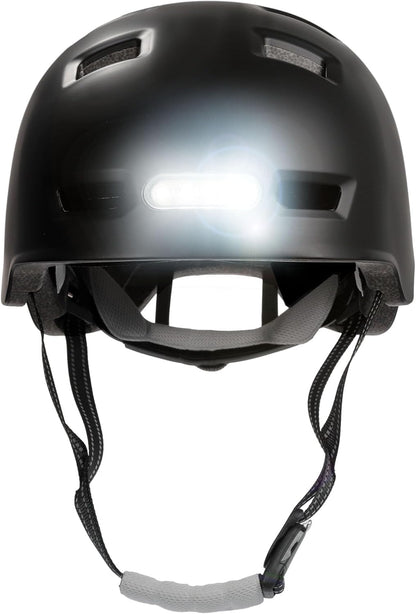 Crazy Safety Vertigo Mat Zwarte Fietshelm Voor- en Achterlicht USB | Skaterhelm Voor Scooter, Skateboard, Skates en BMX-fietsen, Stadsfietshelm Voor Heren Dames | M 54-57cm