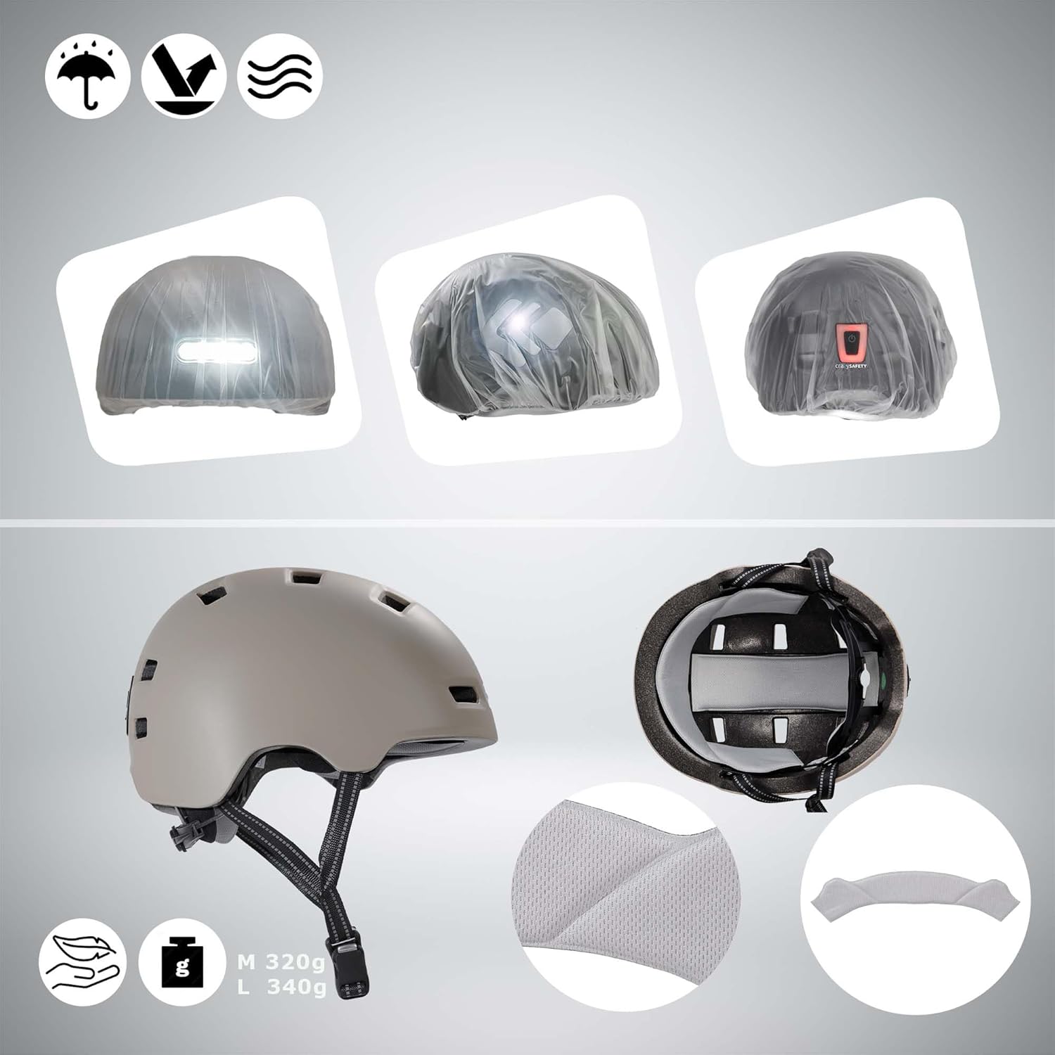 Crazy Safety Vertigo Mat Zwarte Fietshelm Voor- en Achterlicht USB | Skaterhelm Voor Scooter, Skateboard, Skates en BMX-fietsen, Stadsfietshelm Voor Heren Dames | M 54-57cm