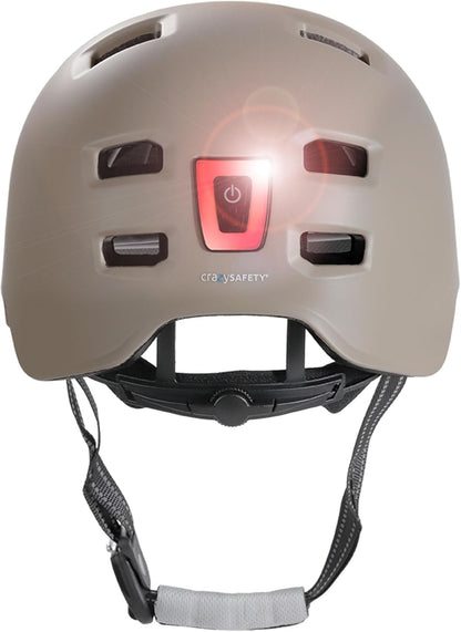 Crazy Safety Vertigo Mat Zwarte Fietshelm Voor- en Achterlicht USB | Skaterhelm Voor Scooter, Skateboard, Skates en BMX-fietsen, Stadsfietshelm Voor Heren Dames | M 54-57cm