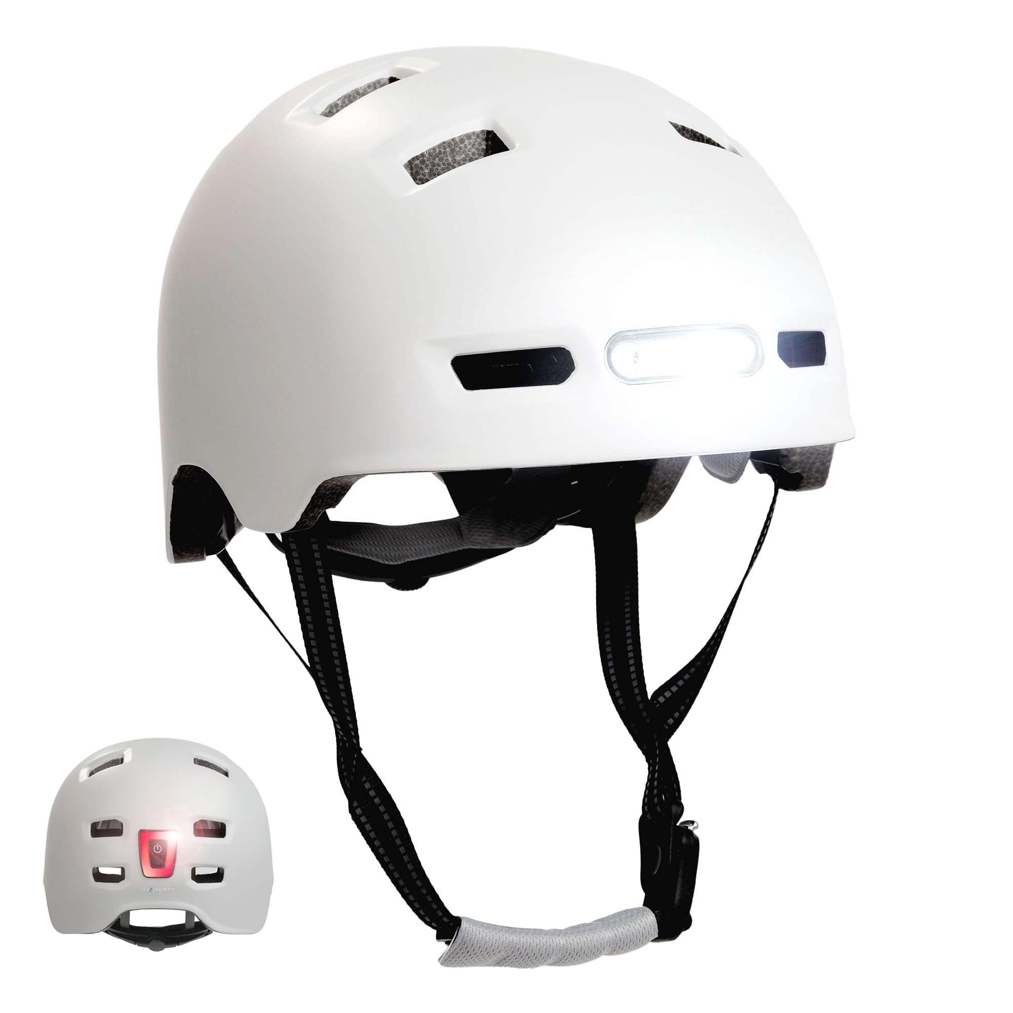 Crazy Safety Vertigo Mat Zwarte Fietshelm Voor- en Achterlicht USB | Skaterhelm Voor Scooter, Skateboard, Skates en BMX-fietsen, Stadsfietshelm Voor Heren Dames | M 54-57cm
