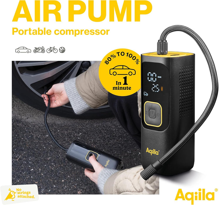Aqiila Airbird C7 Draagbare luchtpomp en krachtige compressor met geïntegreerde accu, zaklamp, snelle installatie en automatische uitschakeling voor nauwkeurig en moeiteloos opblazen